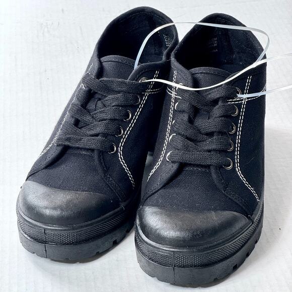 Vintage Y2K 90s Chunky Platform Lug Sole Black Canvas Shoes CL 8.5 Goth Bratz - Picture 3 of 12